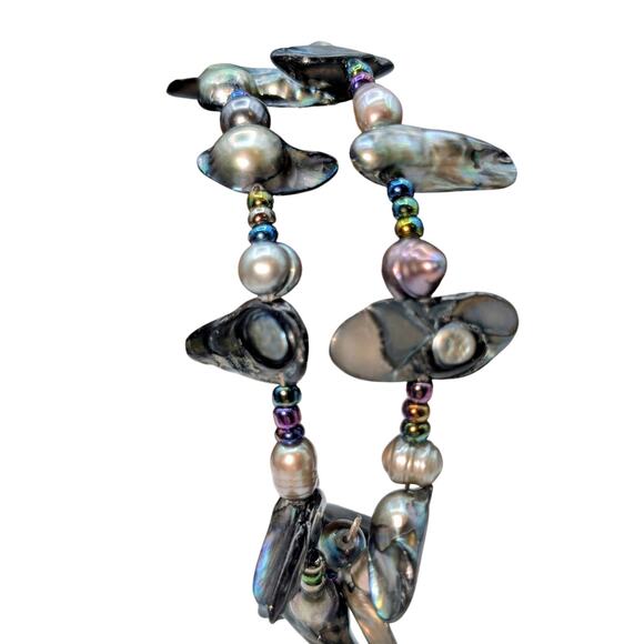 Genuine Gray Multi-Color Freshwater & Blister Pearl Wire Wrap Beaded Bracelet - Picture 2 of 10